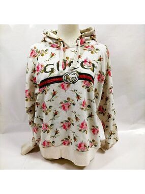 Authentic Gucci Floral Logo GG Web Stripe Cream Hoodie Sweatshirt LuxuryDesigner